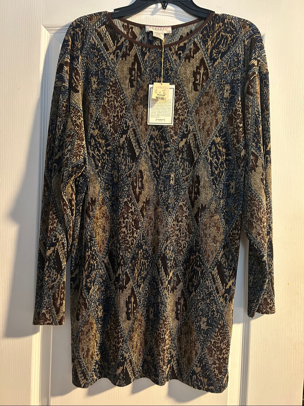 Express Tricot Pleated Boho Mini Dress Top Tunic 90’s Y2K NWT